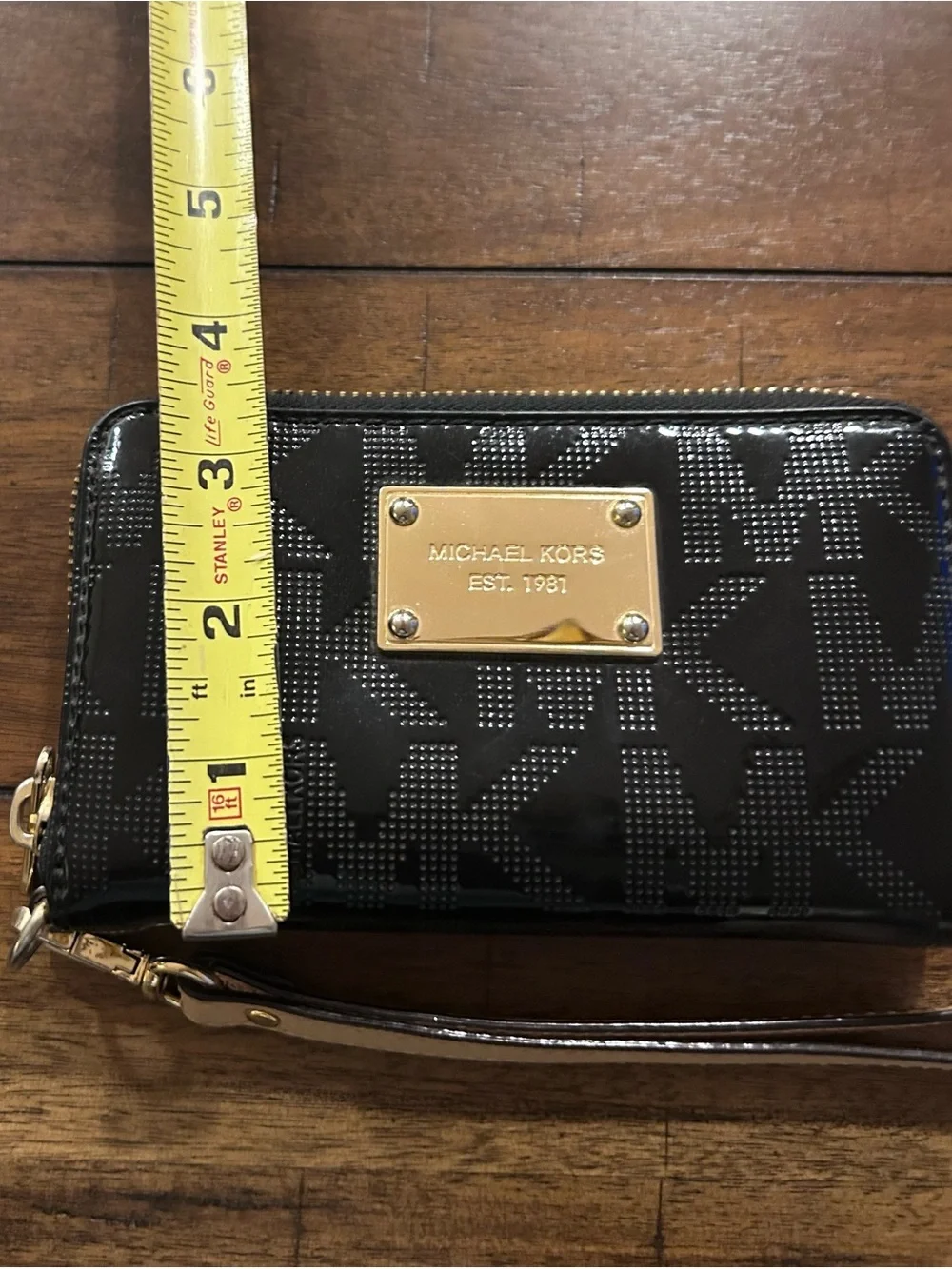 Michael Kors Black Patent Leather Logo Signature Wallet